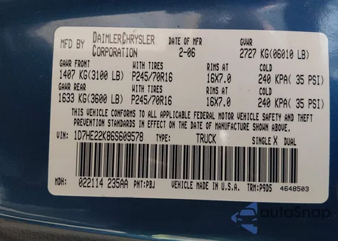 2006 Dodge Dakota St z USA, uszkodzony, nr VIN 1D7HE22K86S609578